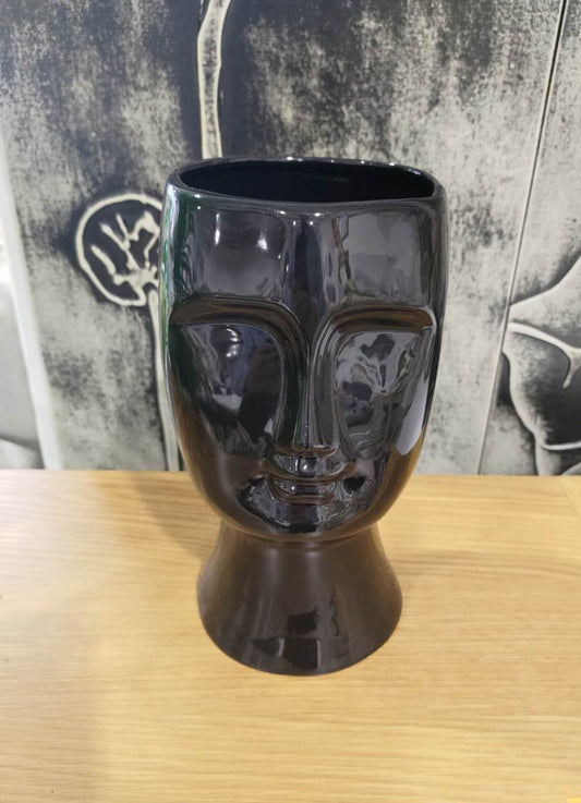 Black Ceramic Face Vase